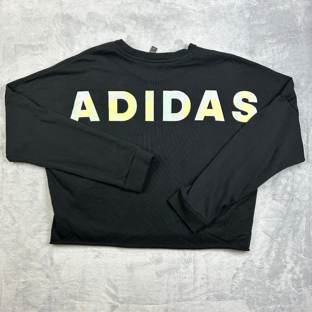 Adidas Sweatshirt Womens XL Black Crop Top Long Sleeve T Shirt Logo Active